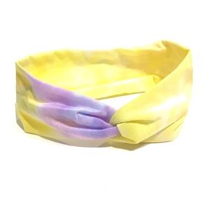Kids Tye Dye Front Twist Stretch Headband Purple Yellow